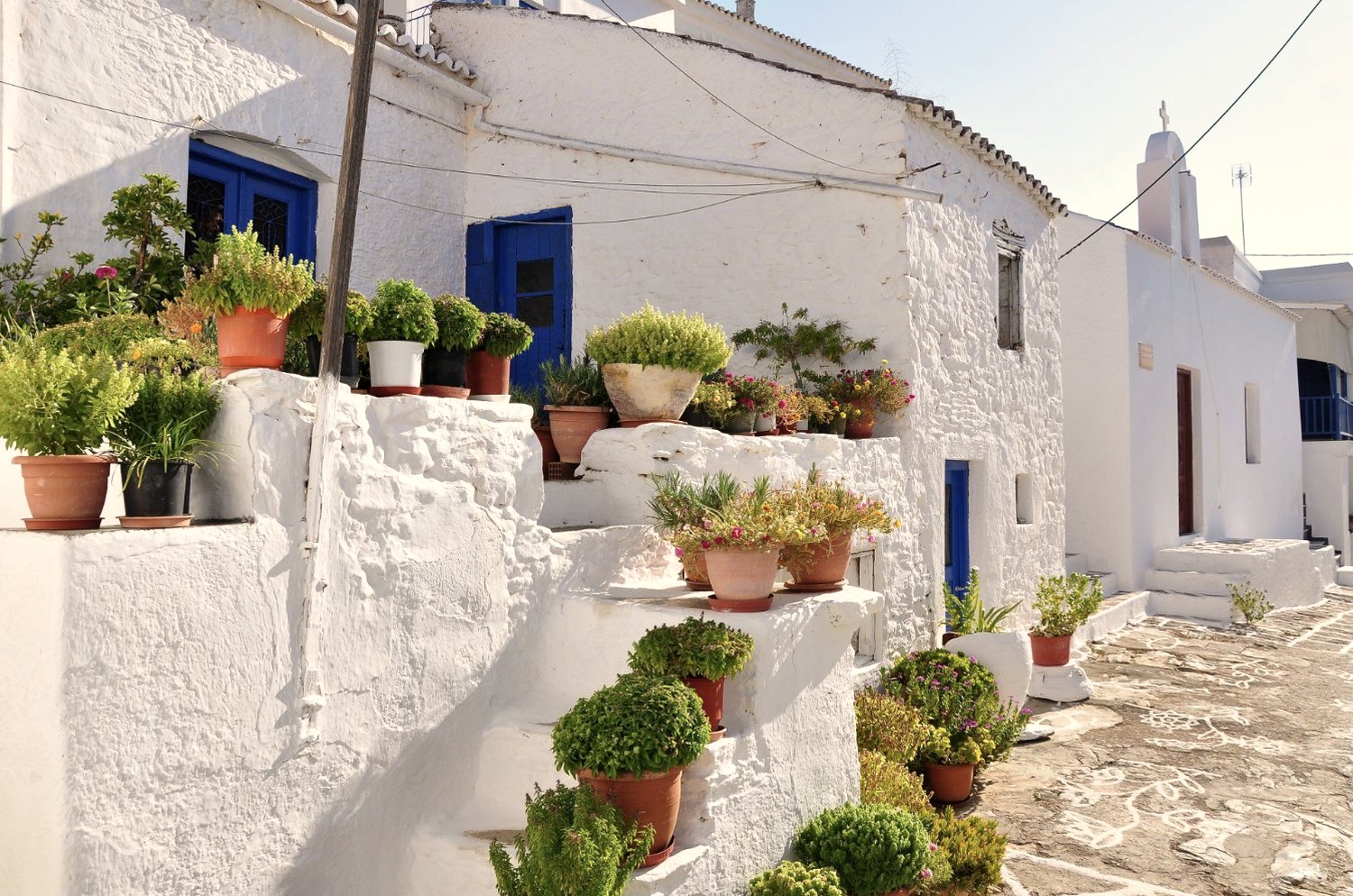 A hillside Cycladic village of whitewashed houses on Kythnos